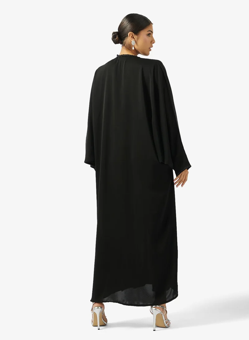 hayas closet  Black Lace Detail Abaya With Sheila for Women | Best Price UAE